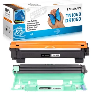 LOSMANN 1x Toner-Kartusche & 1x Trommel Kompatibel zu Brother TN1050 DR1050 für Brother DCP-1510 E DCP-1512 A DCP-1512 E DCP-1601 DCP-1610 W DCP-1612 W DCP-1616 NW, HL-1110 E HL-1110 R HL-1110 Series