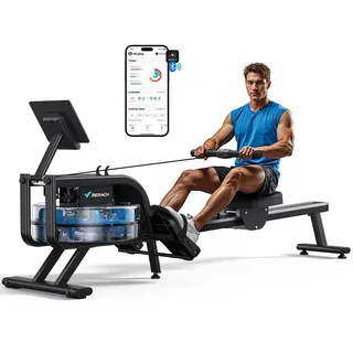 MERACH Wasserrudergerät für Zuhause, Rudergerät mit 15L Wasserwiderstand, iPad-Halterung, Ergonomischer Sitz, Platzsparende Vertikale Aufbewahrung
