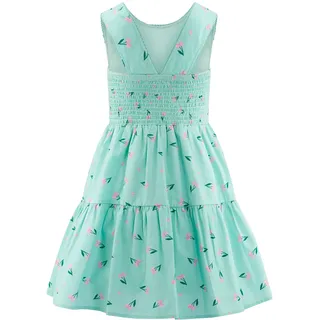 Sommerkleid HAPPY GIRLS, Mädchen, Gr. 110, N-Gr, ohne Ärmel, Web, grün (ice blau), Web, Obermaterial: 100% Baumwolle. Futter: 100% Baumwolle, bedruckt, Basic knieumspielend, Rundhals, Kleider Sommerkleid, mit breiten Trägern und Smokeinsatz im Rücken