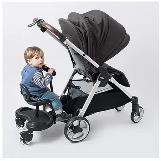 Buggy Board mit Sitz, Stehbrett, Kleinkinder Kinderwagen Board Kiddy Board Stabiles Zweirad Design mit Sitz, Stehbrett passt auf jeden Kinderwagen (2in1 Schwarz)