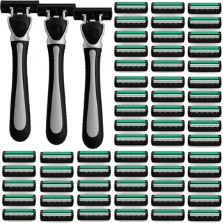 3 x Rasierer Herren mit 60 Wechselklingen mit je 3 Klingen - Nassrasierer Einwegrasierer Männer Rasierapparat Herrenrasierer