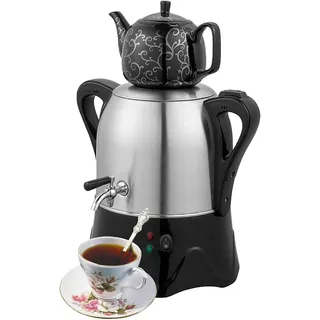 OZPPM Elektrische Türkische Teehersteller, Elektrische Türkische Samovar Mit Heater Funktion, 3L -Teekanne Aus Edelstahl Und 1L -Keramik -Teekanne, Für Kaffee, Dufttee, Türkischer Tee,Black