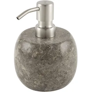 wohnfreuden Marmor Seifenspender grau rund 15 cm - Nachfüllbarer Dosierspender aus Naturstein