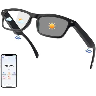 Tulbeys Bluetooth AI Smart Glasses mit 160+ Sprachen, Farbwechselnden Gläsern, Integriertem Lautsprecher - Echtzeit Sprachtranslator Smart Brille für Geschäftsreisen, Meetings & Business