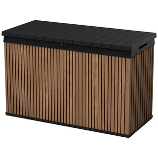 Keter Gartenbox Darwin, 667 Liter, Braun, Deckel bis 300kg belastbar, Aufbewahrungsbox in moderner Lamellen-Holzoptik braun