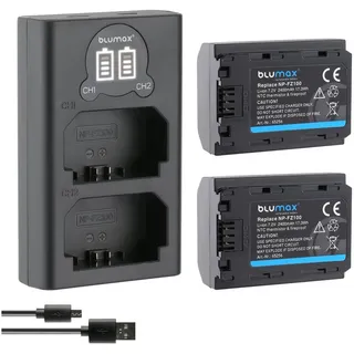 Blumax Set mit Lader für Sony NP-FZ100 A9 II 9S A7 Ilce 6600 2400 mAh Kamera-Akku