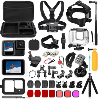 Zubehör Set Kit Bundle für GoPro Hero 13 Black, oGoDeal Wasserdicht Schutzhülle Wasserdicht Gehäuse Schnorcheln Zubehör Fahrradhalterung Selfie-Stange Kopfgurt für GoPro Hero 13