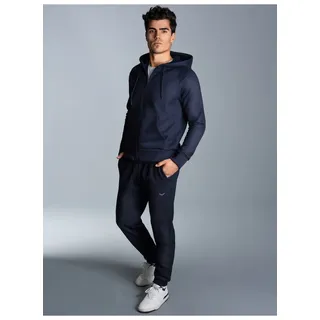 TRIGEMA Freizeitanzug TRIGEMA "TRIGEMA Jogginganzug mit Kapuze und Reißverschluss", Herren, Gr. M, blau (navy), Sweatware, 70% Baumwolle, 30% Polyester, Sportanzüge Freizeitanzug
