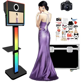 Tragbare Selfie Photo Booth 15,6 Zoll Touchscreen DSLR Photobooth Maschine mit Flight Case & RGB Licht für Hochzeit Party (Schwarz, Photo Booth + Kamera)