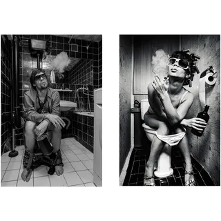 CHENSH Toilette Sexy Frau Mann Paar Poster und Drucke Leinwand Malerei Bar Mädchen Rauchen und Trinken Badezimmer Wandkunst Bild Kunstwerk Dekor