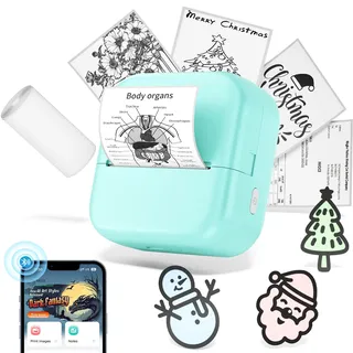 Phomemo Mini Drucker - M02X Aufkleberdrucker, Mini Tragbarer Handydrucker, Bluetooth Inkless Mini Sticker Printer, Thermodrucker für die Hosentasche zum Lernen, Notizen und Fotos, mit 3 Rollen Papier
