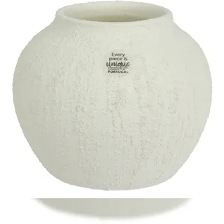 Decoris Vase aus Terrakotta 20x16cm kugeliges Design raue Optik recycelt und Handgearbeitet Tischvase Wohnzimmer Deko Keramik Vase Modern Pflanzenvase Weiß