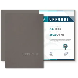 Urkundenmappe A4 Karton - Premium-Qualität mit edler Prägung 'URKUNDE' - BL-exclusivdruck® BASIC - hochwertige Übergabemappen aus 320g/m2 Pappe - Urkundenhülle für DIN A4 Papier (Steingrau, 8 Stück)