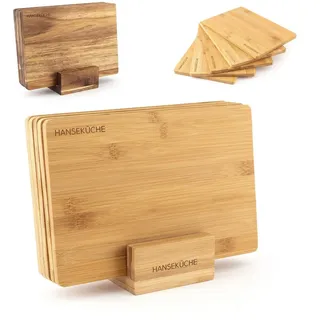 Hanseküche Schneidebrett Schneidebrett Set, Bambus, (Holzbrett Küche groß, 5-St., mit Saftrille, Küchenbrett, massives Schneidbrett), Hochwertige Schneidebretter braun