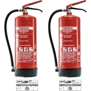 2x Gloria PDE 6 Protex – Dauerdruck Pulver Feuerlöscher mit Wandhaken, Brandklassen ABC, EN 3, 6 kg, 10LE