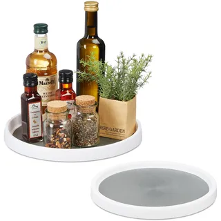 Relaxdays Drehteller 2er Set, weiß/grau