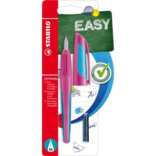 STABILO - Schulfüller mit Standard-Feder M - EASYbuddy FRESH in pink/hellblau - blau (löschbar) - inkl. Patrone - Blister
