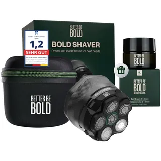 BETTER BE BOLD Glatzenrasierer & Glatzencreme Anti-Shine Set | Glatzen Rasierer Herren Set für Glatze (0–3mm) | Mattierende Glatzencreme (50 ml) | Glatzen Rasierer ohne Schnittgefahr