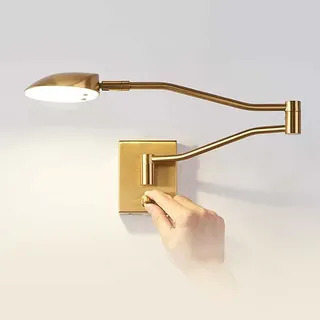 AoLa Schwenkarm Wandlampe LED Verstellbarer Lange Wandleuchte mit Schalter lnnen 9W Dimmbar Nachttischlampe Modern Metall Wand Leselampe für Schlafzimmer Wohnzimmer Study, 4000K Warmweiß,Gold