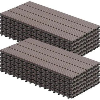 Woltu wpc Terrassenfliesen Terrassendielen Holz-Optik 30x60cm, Fliese Bodenfliese Klickfliese Bodenbelag Braun (12 Stück /