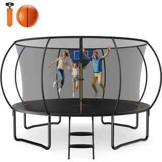 Merach Gartentrampolin Trampolin Ø427cm, 14 Ft, mit Sicherheitsnetz, Anti-rutsch-leiter, Basketball-set, Gewicht 150 Kg