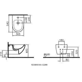 Sento Wand-Bidet 37 x 54 cm mit verdeckter Befestigung V-Fit 2.0 mit Hahnloch mit Überlaufloch Sandbeige Matt