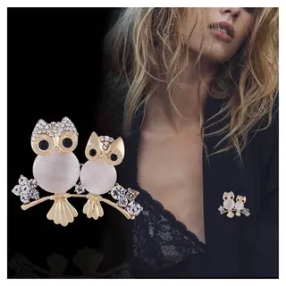 Wendalern Strass Eule Brosche Pin Lustige Doppelte Eule Emaille Brosche Niedlich Opal Tier Strauß Korsage Anstecknadel Schal Schal Kleidung Accessoires Für Frauen Mädchen