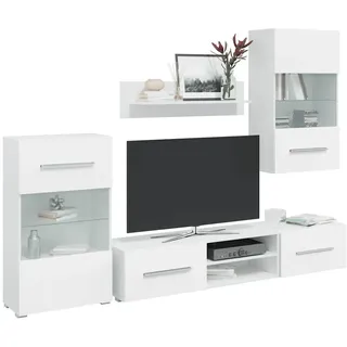 vidaXL 5-tlg. Wohnwand mit LED-Beleuchtung Mattweiß Holzwerkstoff TV-Möbel vidaXL
