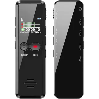 Liebssen Digitales Diktiergerät 8GB 1536kbps hohe Aufnahmequalität Geräuschreduzierung One-Touch-Aufnahme,Spracherkennung, MP3, Aufnahmegerät für Vortrag, Vorlesung, Interview, Meeting usw.