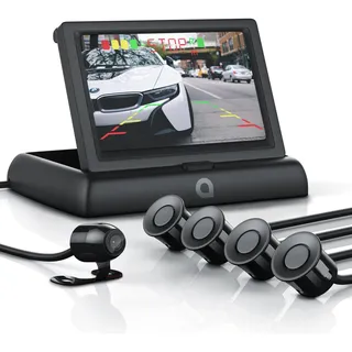 Aplic Rückfahrkamera, Einparkhilfe mit 4x Parksensoren, Kamera & 4,3" Monitor mit Nachtsicht