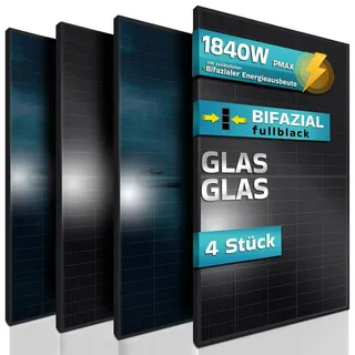 sunniva SUNNIVA® Solarmodul Solarpanel FULL BLACK Bifazial Glas/Glas PV Modul PMax 1840W Bifacial N-Type, für Balkonkraftwerk oder PV Solar Anlage
