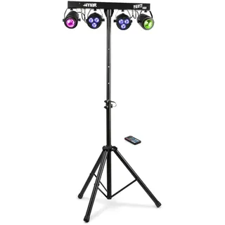 MAX PartyBar 1 - Lichtanlage, Bühnenbeleuchtung Set, Disco Lichtorgel musikgesteuert, 2x LED PAR, 2x Jellymoon, DMX DJ Lichteffekt, Discolicht Partylicht