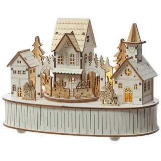 MARELIDA Weihnachtsdorf LED Holz Weihnachtsstadt mit Musik und fahrendem Zug Spieluhr weiß