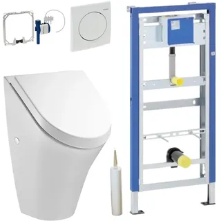 Geberit Duofix Basic Urinal Element + Urinal + Drückerplatte Samba Komplett-Set Mit Deckel