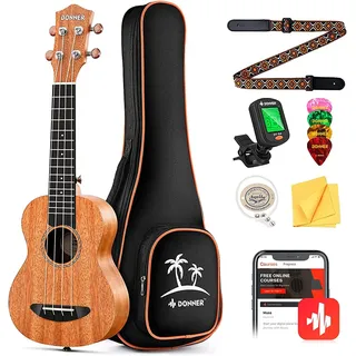 Donner Konzert Ukulele Set 23 Zoll Ukulele Starter Kit Anfänger Hawaii Gitarre Mahagoni mit Nylon Saiten