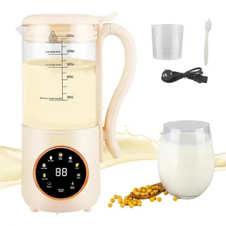 Nussmilchmaschine 1400ml, Sojamilchmaschine mit 16 Klingen & 9 Funktionen, Hafermilch Maschine für Mandelmilch, Pflanzenmilch, Getreidedrink, Automatische Reinigung & Timer