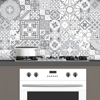 Ambiance Sticker Selbstklebende Wandtattoo Aufkleber, Wanddekoration, Fliesenaufkleber für Badezimmer und Küche Design Vintage Nuance de Gris - 60 Stück Aufkleber 15 x 15 cm
