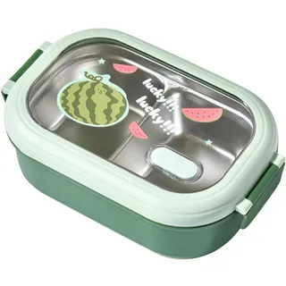 Tragbare Lunchbox, Auslaufsichere Lunchboxen, Geteilte -Lunchbox mit 2 Fächern, Thermo-Lunchbox aus Edelstahl Erwachsene, Kinder, Büro und Schule (Grün)