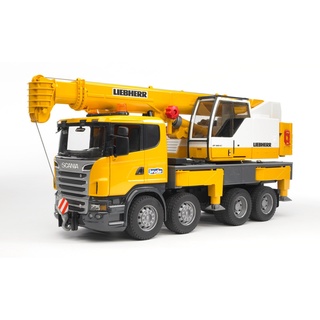 bruder 03570 - Scania R-Serie Liebherr Kran-LKW mit Light and Sound Modul - 1:16 LKW Baustelle Baumaschine Baufahrzeug Baukran Spielzeug