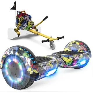 GeekMe Hoverboard mit Sitz, Hoverboards 6.5 Zoll Hoverkart,Hoverbaords Go-Kart mit Bluetooth-Lautsprecher LED-Leuchten, Geschenk für Kinder Jugend... - Bunt