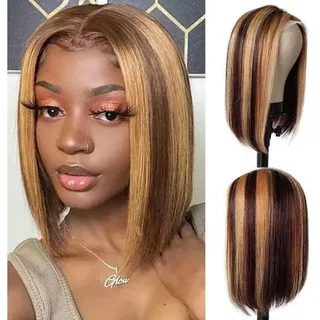 LuxusKollektion Echthaarperücke Perücke Bob Echthaar Lace Front T Teil Ombre Babyhaar 25 cm PI4 27
