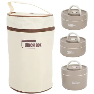 Isolierte Lunchbox, Edelstahl, Versiegelt, Multifunktional, Tragbar, Rund, Thermo-Bento-Box Mit Thermotasche Für Arbeit, Pause, Sport, Camping, Picknicks Und Reisen(3 Layer-Dunkelbraun)