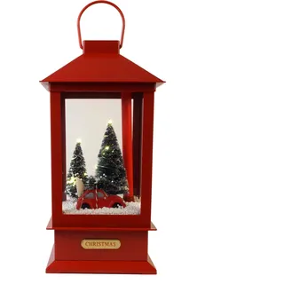 Weihnachtsbeleuchtung Schneelaterne Laterne mit Schnee, Musik, Auto und LED Beleuchtung in rot