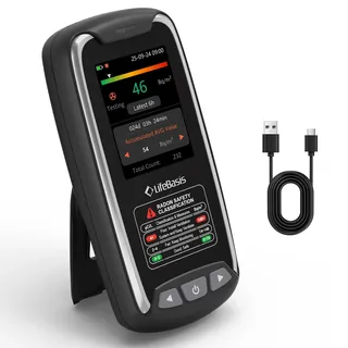 LifeBasis Radon Messgerät tragbar wiederaufladbarer Radonmonitor für Zuhause hochpräziser Sensor lange Datenspeicherung mit optischem und akustischem Alarm erste Datenanzeige in 6 St. Bq/m3 oder pCi/L