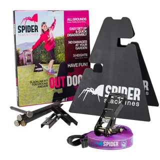 SPIDER SLACKLINE - Outdoor-Kit Custom Slackline für Anfänger - für den Einsatz im Freien ohne Bäume - Enthält: 1 individuelle Slackline, 2 Stative, 2 Platten, 4 Nägel und eine Anleitung - Kit 20m