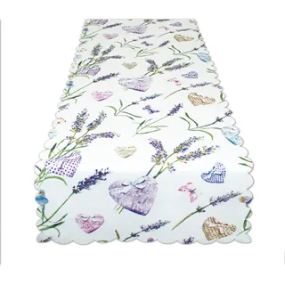 Ernst Schäfer Tischläufer Lavendel + HERZ" Gr. 1, weiß, 40x140 cm, Tischdecke für Frühling und Sommer