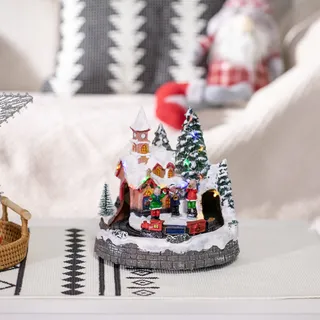 Homcom Weihnachtsdorf-szene Mit Led-beleuchtung Und Fahrender Eisenbahn, Tischdekoration, 20 X 19,5 X 20 Cm, Mehrfarbig
