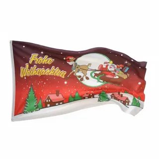 Flaggenfritze Fahne Weihnachten 90x150 cm mit 2 Metallösen, Flagge Frohe Weihnachten Rentier und Weihnachtsmann Rot, wetterbeständig, Polyester, doppelt genäht, Weihnachtsflagge Deko