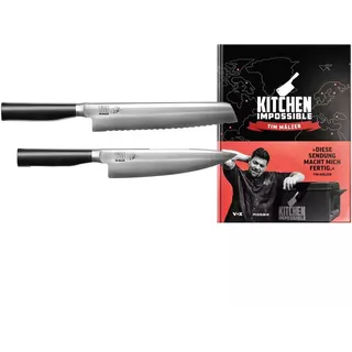 KAI Kamagata Monster-Set Tim Mälzer Brotmesser + Kochmesser + signiertes Kochbuch Edelstahl/Kunststoff, TMKCB22,