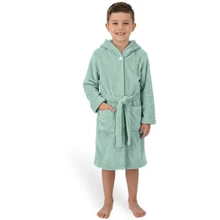 Gräfenstayn Kinderbademantel aus Fleece mit Kapuze & Knopf – Flauschiger Kinder-Bademantel, für Jungen & Mädchen, Größe 134-140 grün 134/140